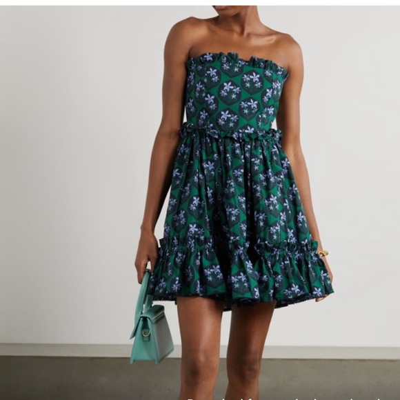Agua by Agua Bendita Rosa Strapless Ruffled Flora Cotton-poplin Mini Dress M - Picture 1 of 10